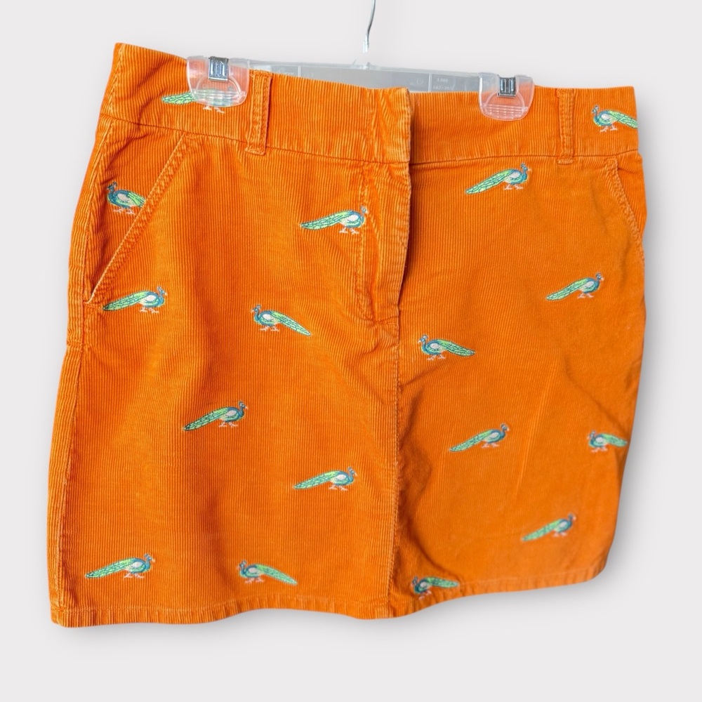 Orange Corduroy Skirt with Parrot Embroidery
